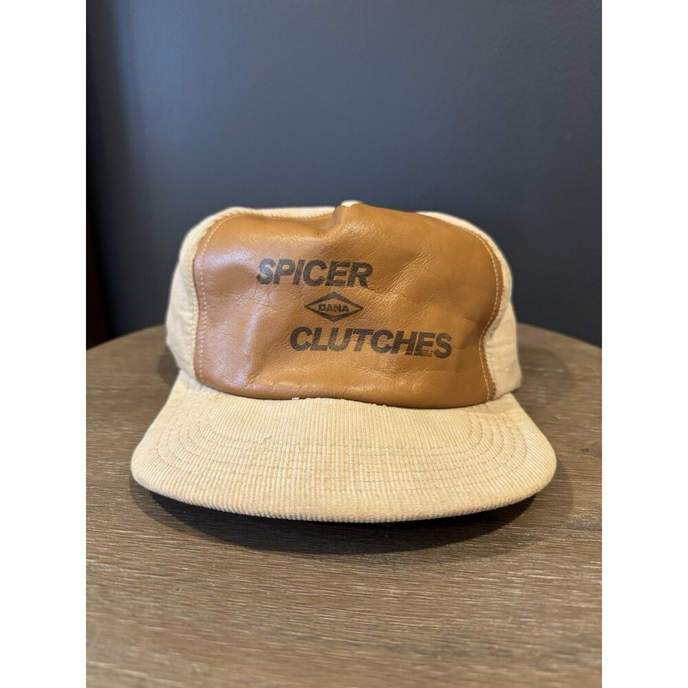 Vintage Spicer Clutch Snapback Hat Made In USA Dana Axle Leather/Corduroy Cap